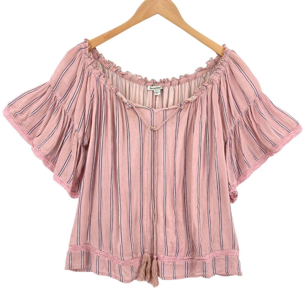 American Eagle Outfitters Women's Pink Short Flared Sleeve Blouse Top Size XS